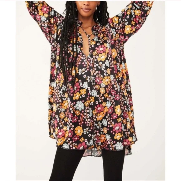 Free People Daisy Jane Long Sleeve Mini Dress XS NWT Retro Groovy Hippie